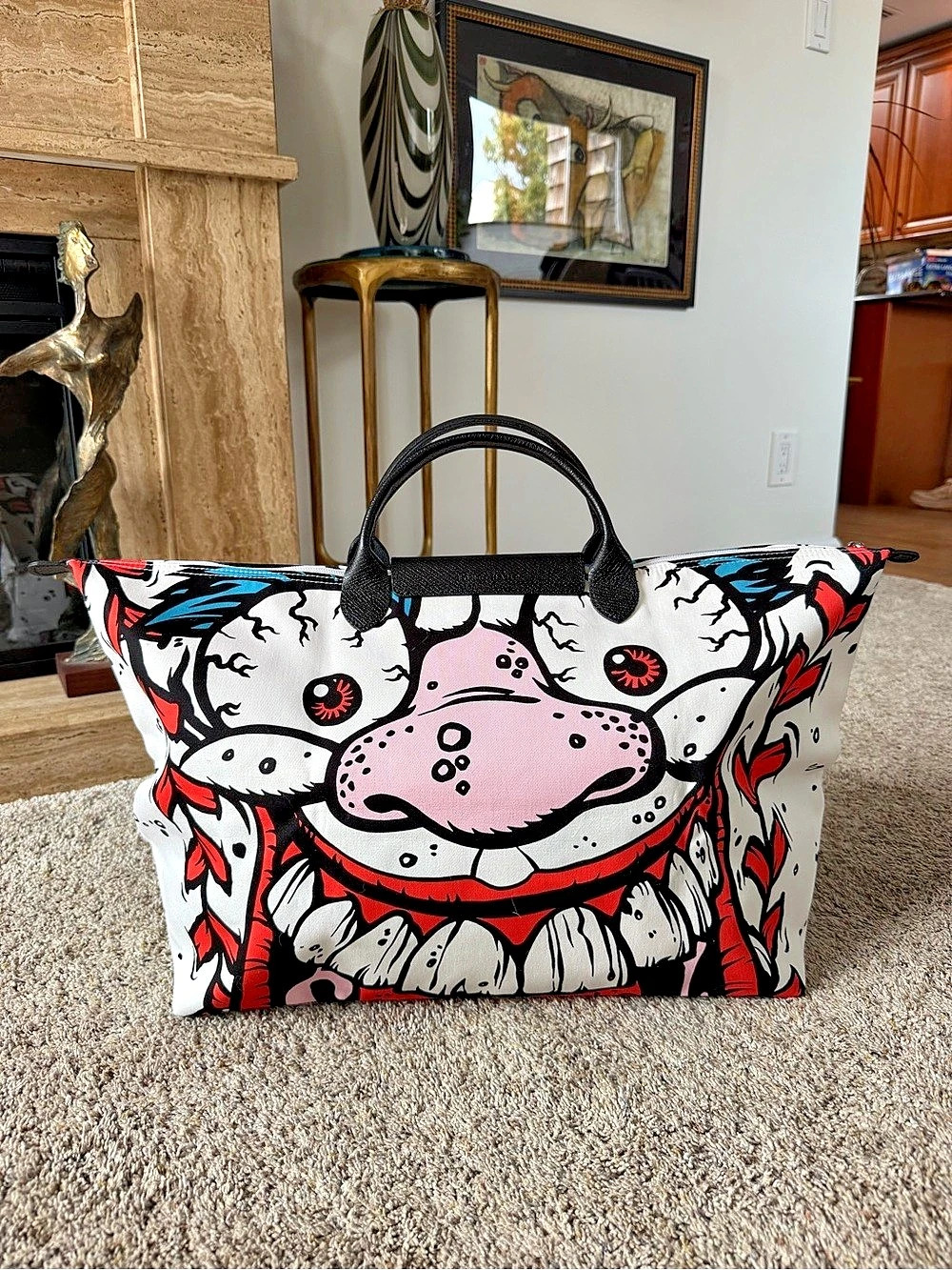 Longchamp Jeremy Scott x Longchamp Le Pliage Madballs Travel Bag White & Pink